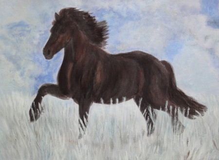 Pferd im Schnee 30cm x 42cm auf Papier "frei nach Foto"